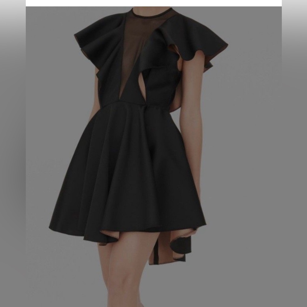Sandro Paris Ruffle Cocktail Dress - Black Satin - Size S - Picture 9 of 11